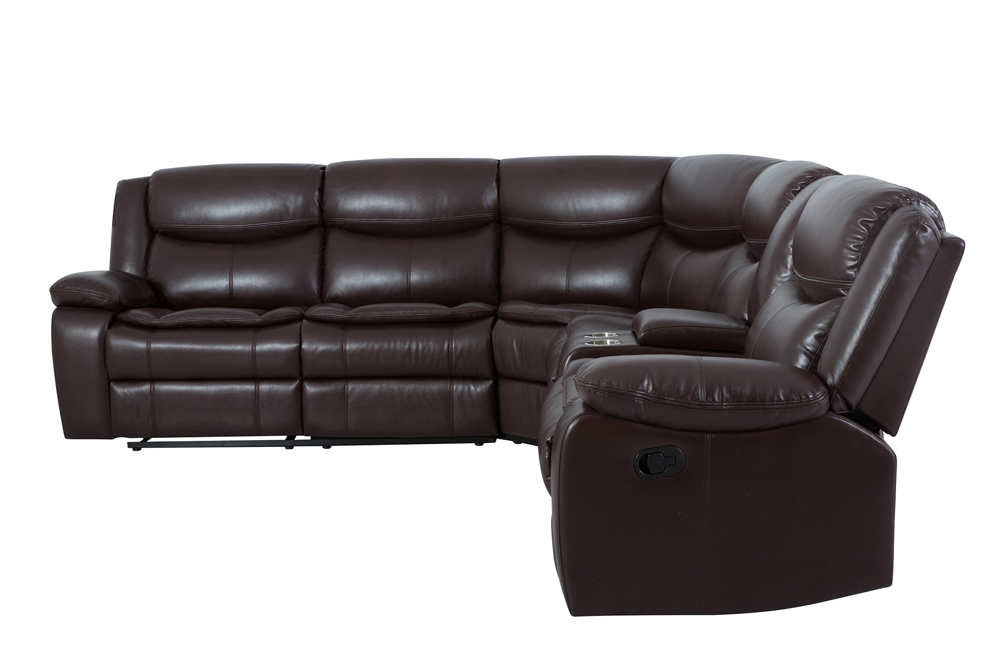 L Shapeleather Manual Reclining Sectional Sofa Set, Brown Brown Foam Leather 5 Seat