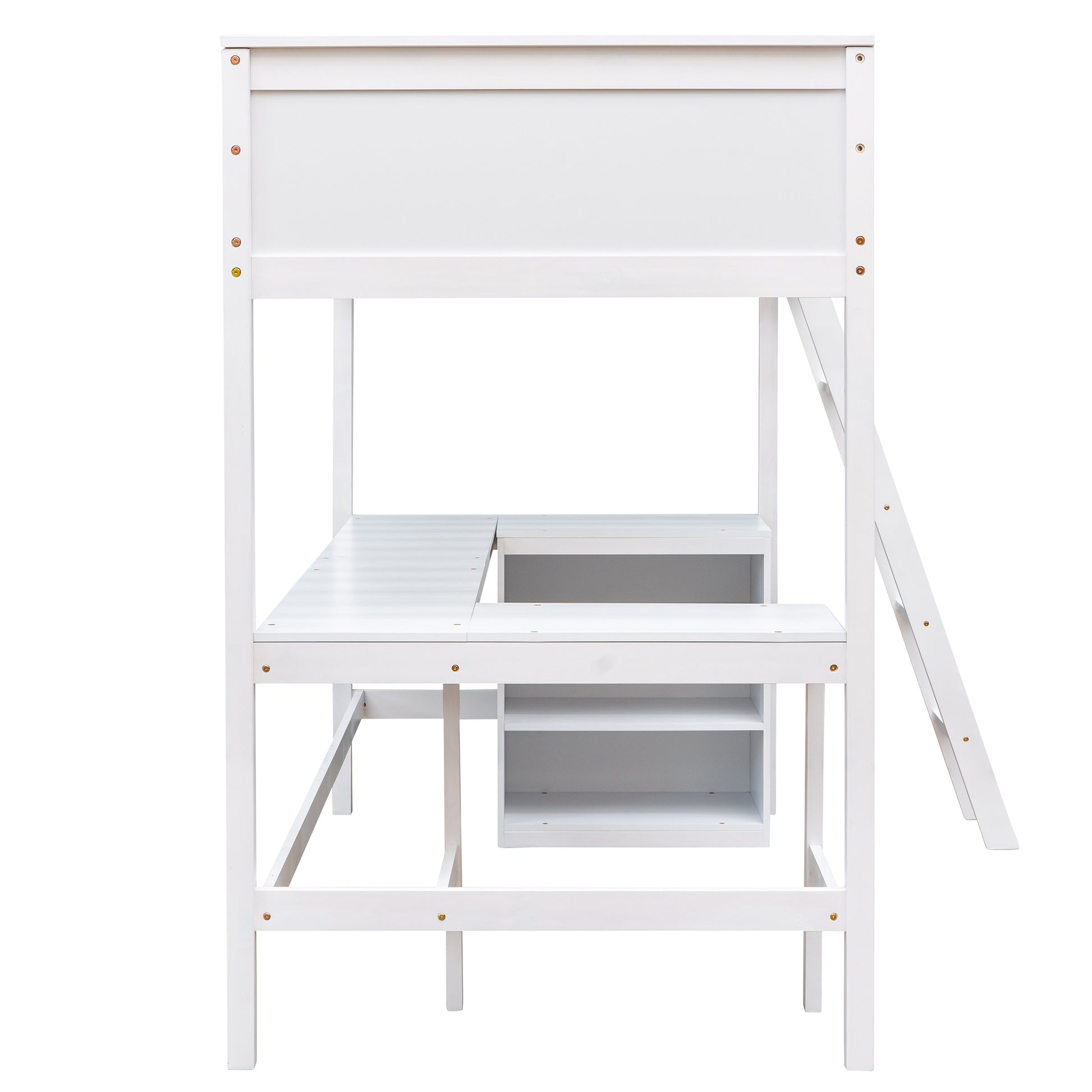 Twin Size Loft Bed With Shelves And Desk, Wooden Loft Bed With Desk White Old Sku:Lt000537Aak Twin White Solid Wood