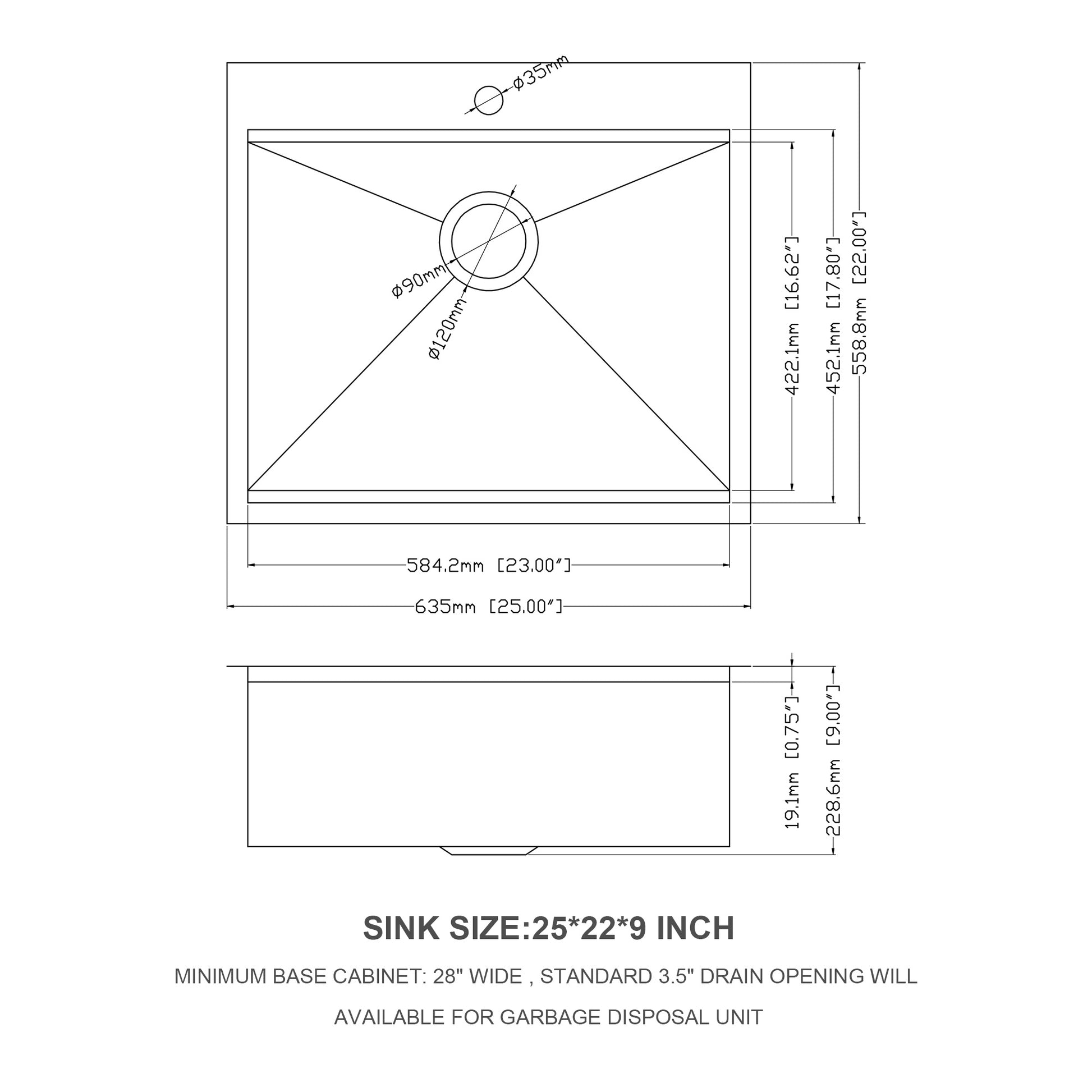 25 Inch Drop Kitchen Sink 25 "X 22" Kitchen Sink Stainless Steel 18 Gauge Workstation Sink Drop In Topmount Single Bowl Kitchen Sink Brushed Nickel Stainless Steel