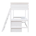 Twin Size Loft Bed With Shelves And Desk, Wooden Loft Bed With Desk White Old Sku:Lt000537Aak Twin White Solid Wood