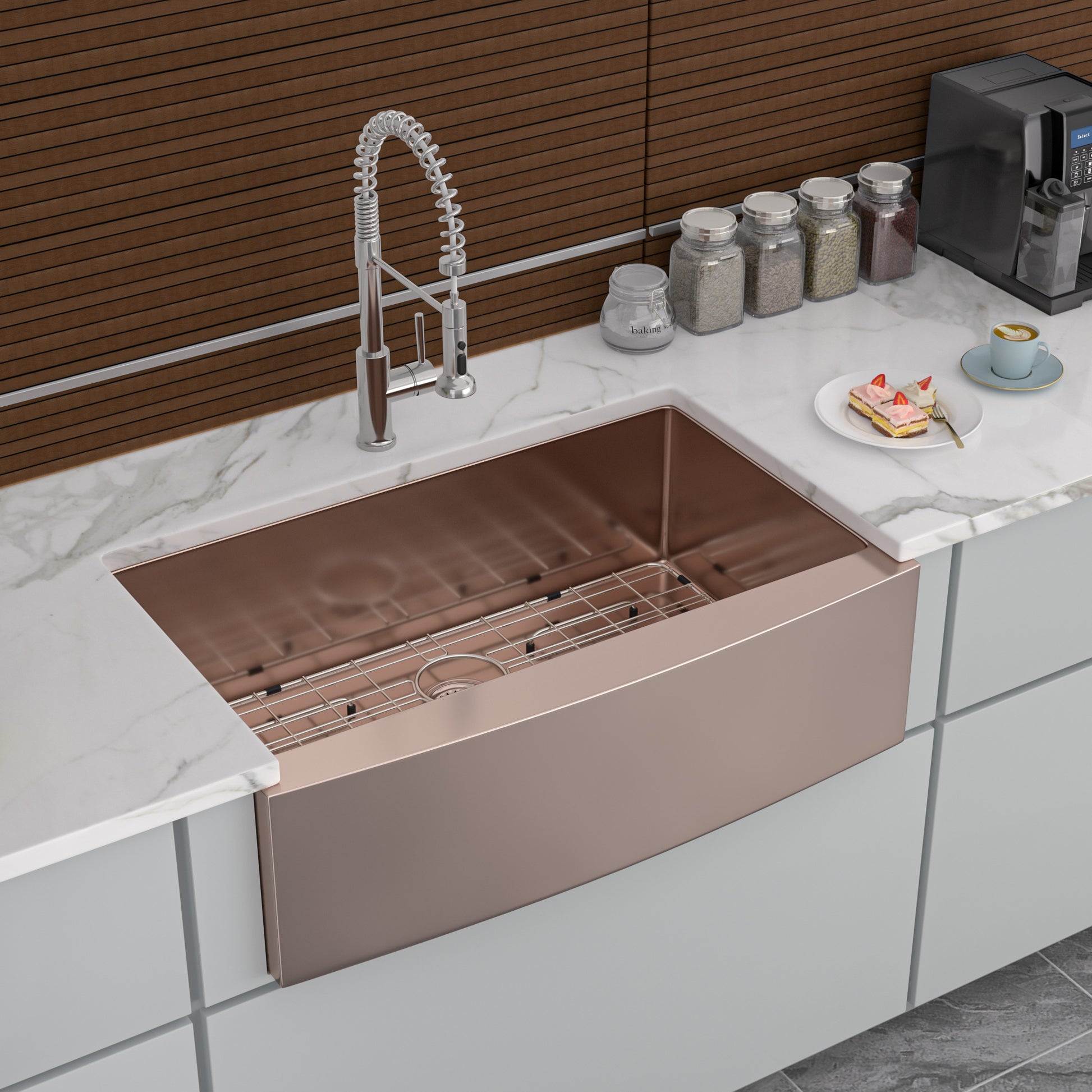 33 Rose Gold Farmhouse Sink 33*21*10 Inch Kitchen Sink Stainless Steel 16 Gauge Apron Front Kitchen Sink Rose Gold Stainless Steel