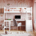 Twin Size Loft Bed With Shelves And Desk, Wooden Loft Bed With Desk White Old Sku:Lt000537Aak Twin White Solid Wood