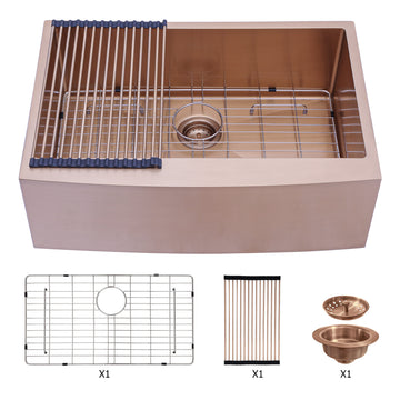 30 Rose Gold Farmhouse Sink 30 Inch Kitchen Sink Stainless Steel 16 Gauge Apron Front Kitchen Sink Rose Gold Stainless Steel