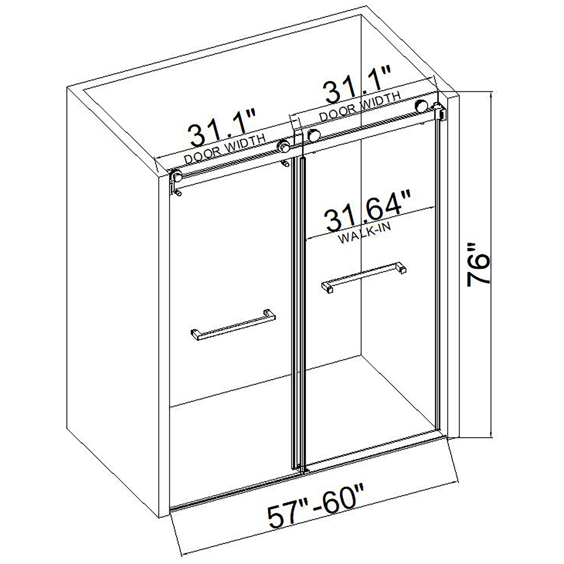 72*76" Double Sliding Frameless Shower Door Brushed brushed nickel-glass