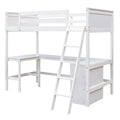 Twin Size Loft Bed With Shelves And Desk, Wooden Loft Bed With Desk White Old Sku:Lt000537Aak Twin White Solid Wood