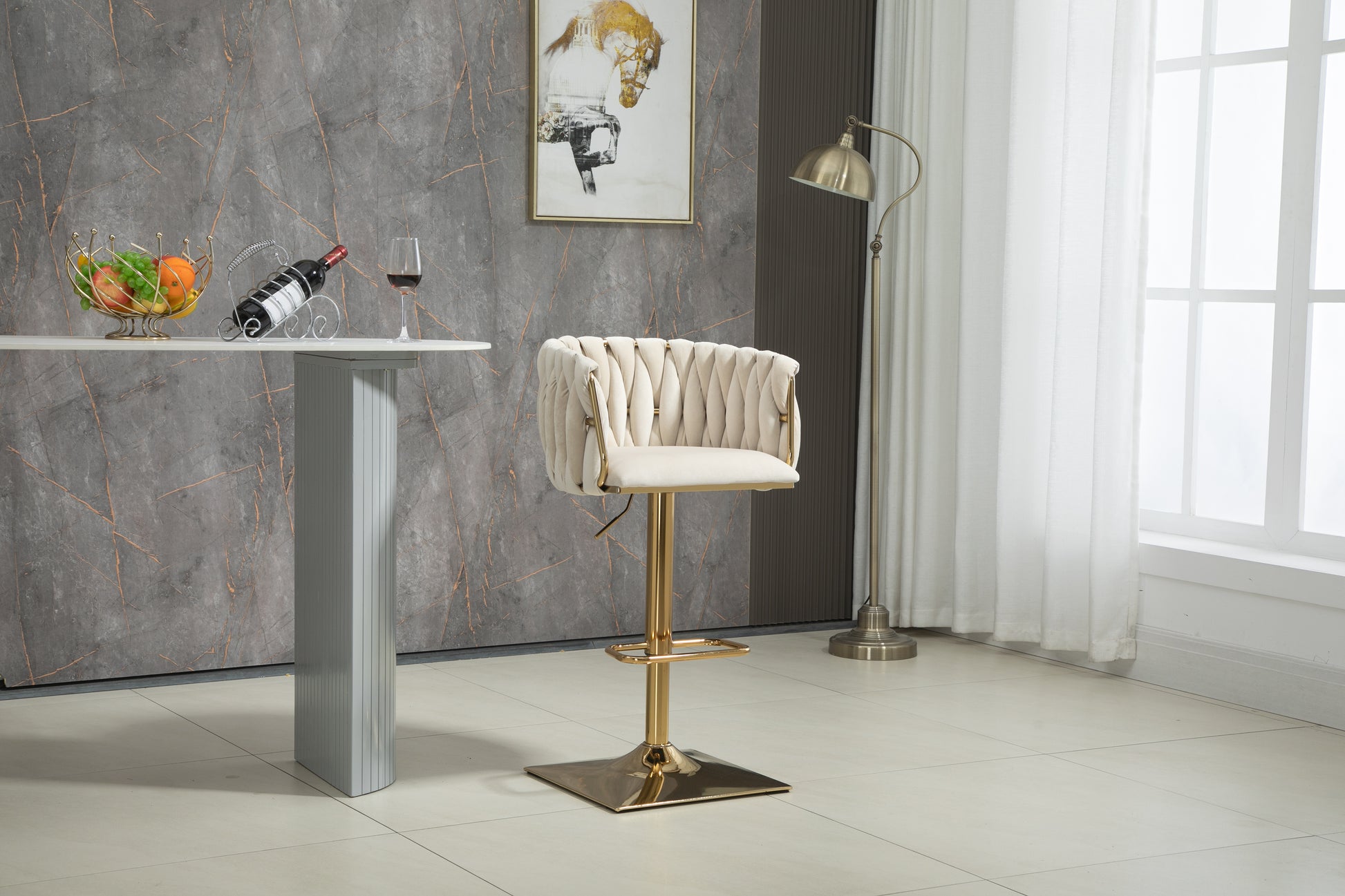 Coolmore Vintage Bar Stools With Back And Footrest Counter Height Dining Chairs 2Pc Set Ivory Metal