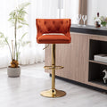 Bar Stools With Back And Footrest Counter Height Dining Chairs Velvet Orange 2Pcs Set Orange Upholstered