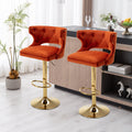 Bar Stools With Back And Footrest Counter Height Dining Chairs Velvet Orange 2Pcs Set Orange Upholstered