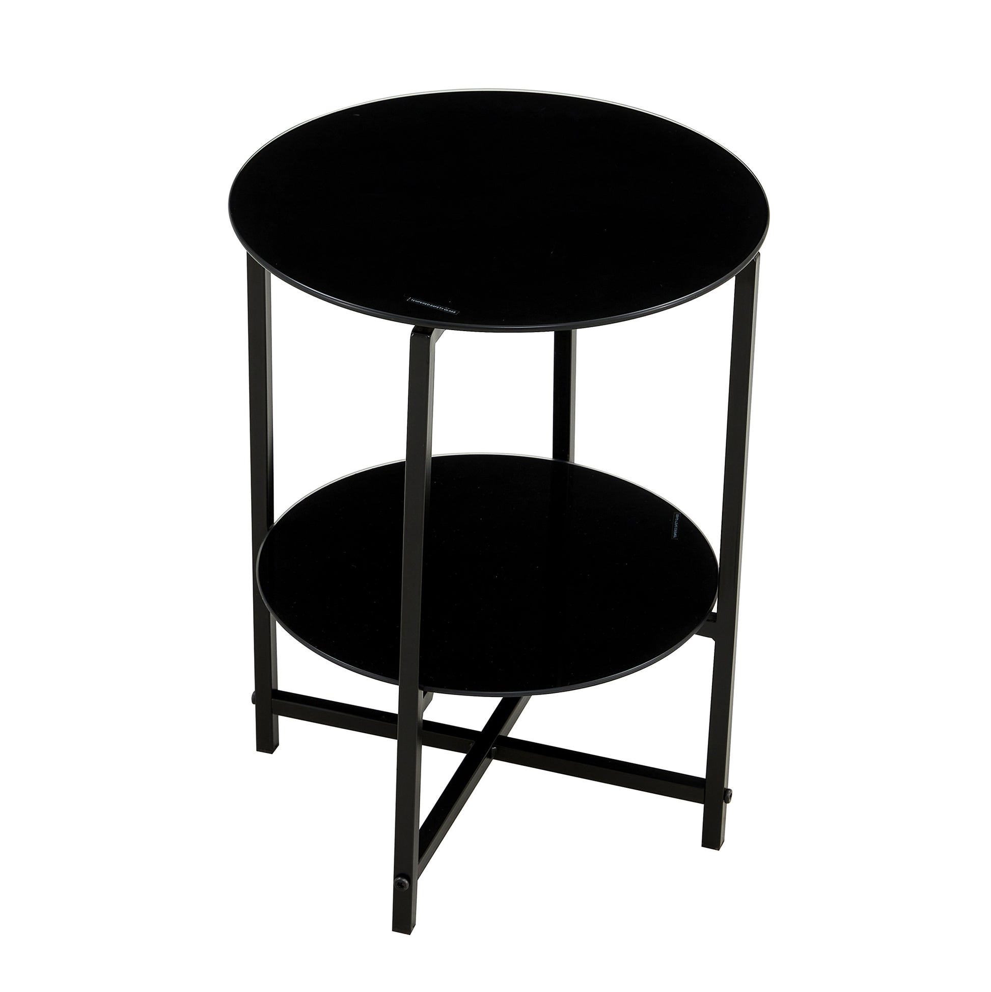 2 Piece Set Black Tempered Glass End Table, Round Coffee Table For Bedroom Living Room Office Black Glass