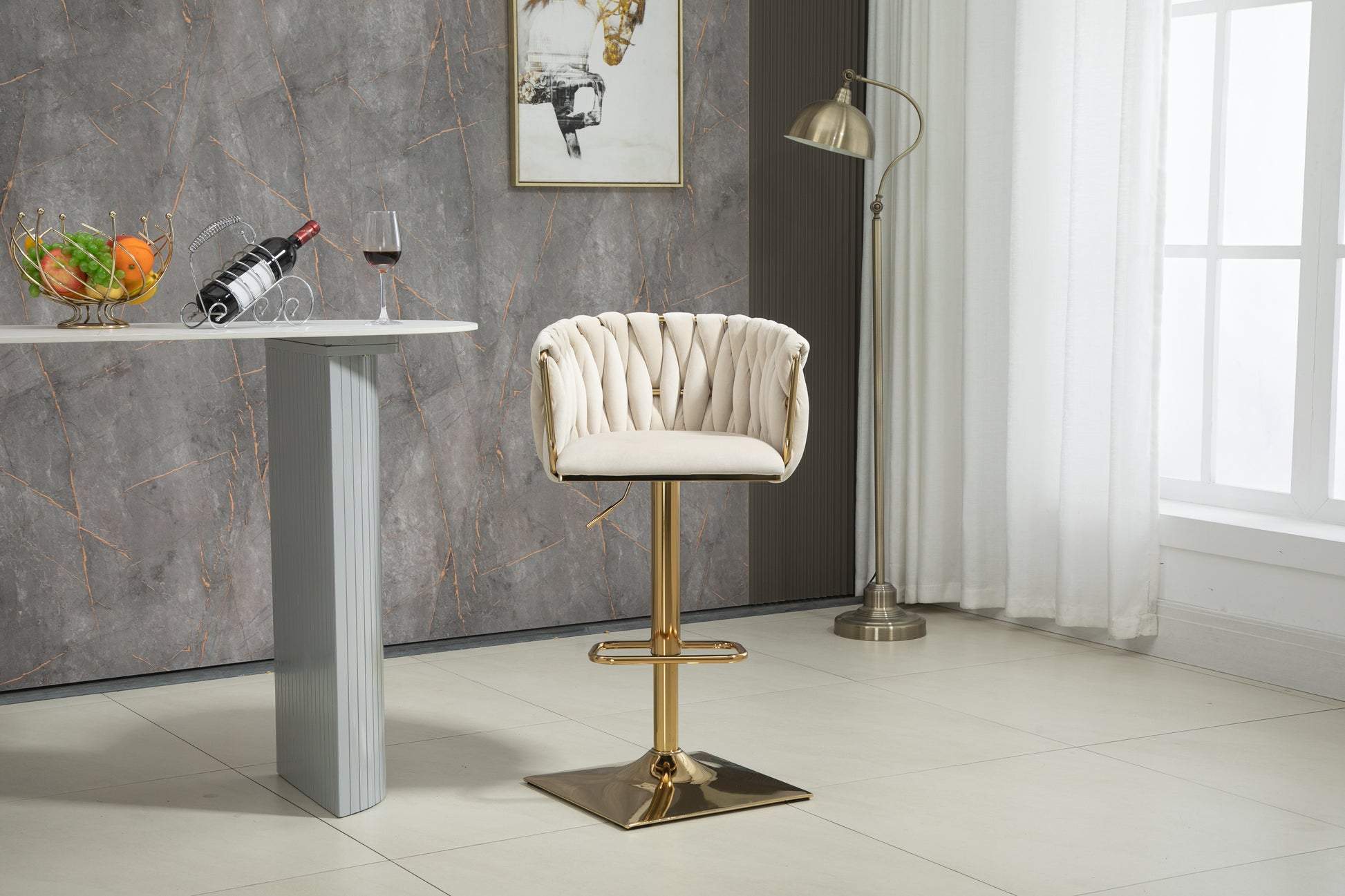 Coolmore Vintage Bar Stools With Back And Footrest Counter Height Dining Chairs 2Pc Set Ivory Metal