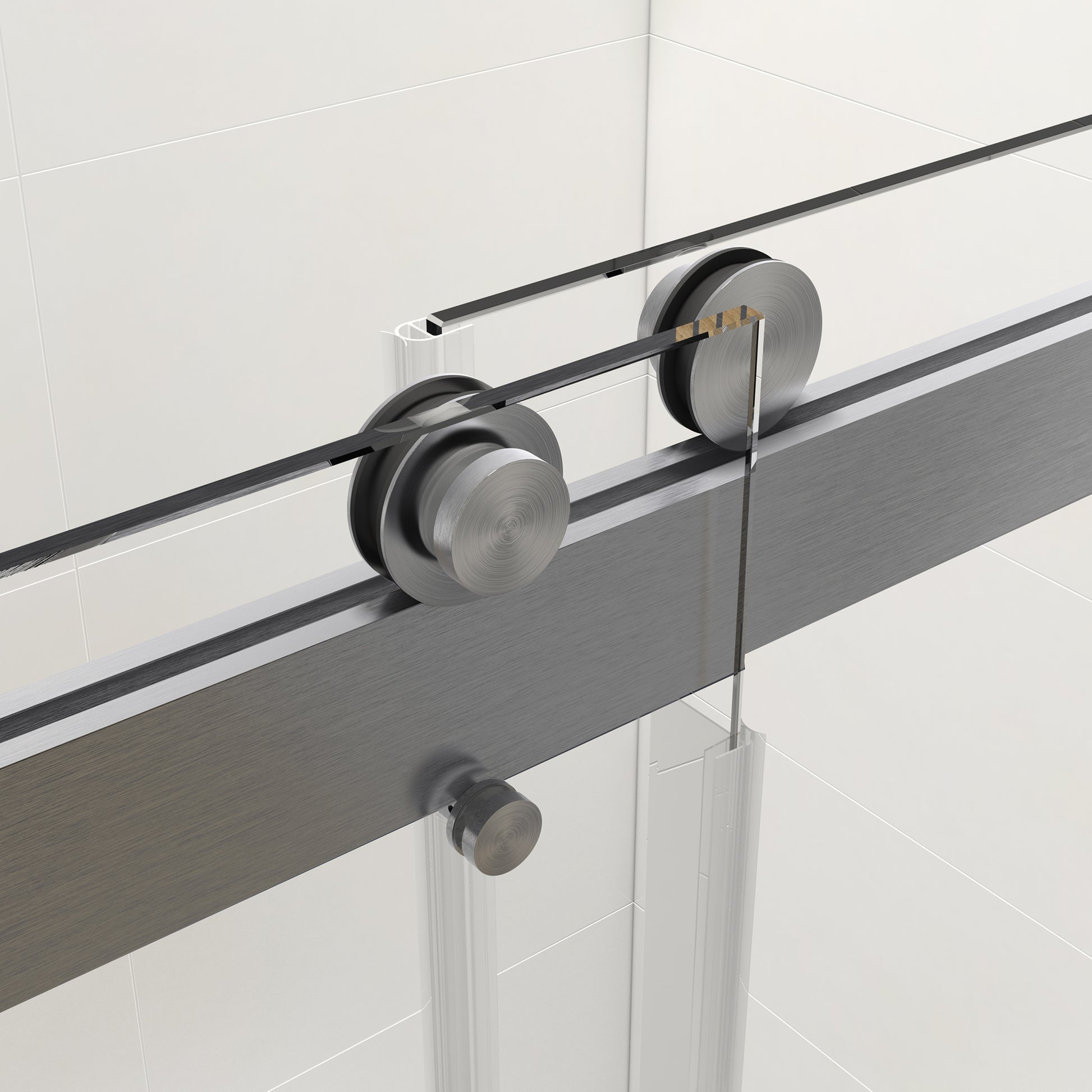 72*76" Double Sliding Frameless Shower Door Brushed Nickel With Buffer Brushed Nickel Glass