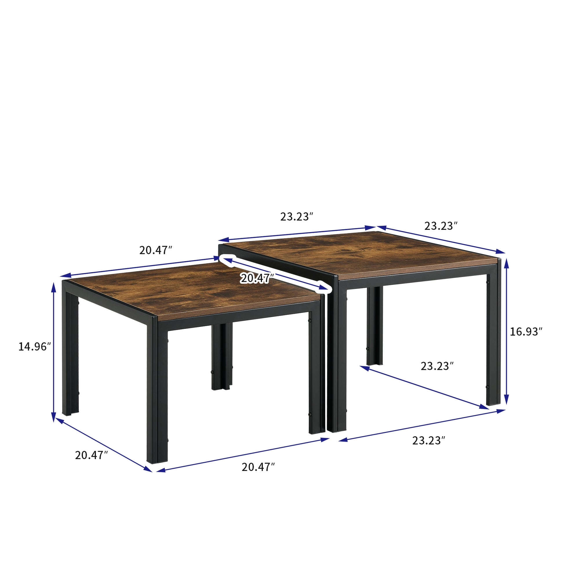 Nesting Coffee Table Set Of 2, Square Modern Stacking Table With Wood Finish For Living Room,Rustic Brown Rustic Brown Mdf