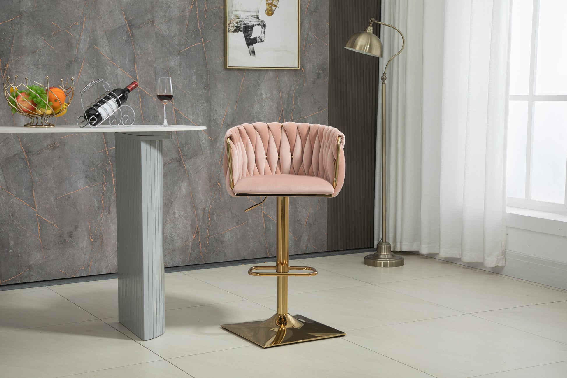 Coolmore Vintage Bar Stools With Back And Footrest Counter Height Dining Chairs 2Pc Set Pink Metal