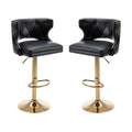 Bar Stools With Back And Footrest Counter Height Dining Chairs Leather Black 2Pcs Set Black Upholstered