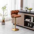 Bar Stools With Back And Footrest Counter Height Dining Chairs Leather Brown 2Pcs Set Brown Upholstered