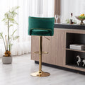 Bar Stools With Back And Footrest Counter Height Dining Chairs Velvet Green 2Pcs Set Green Upholstered