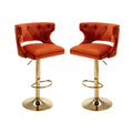 Bar Stools With Back And Footrest Counter Height Dining Chairs Velvet Orange 2Pcs Set Orange Upholstered