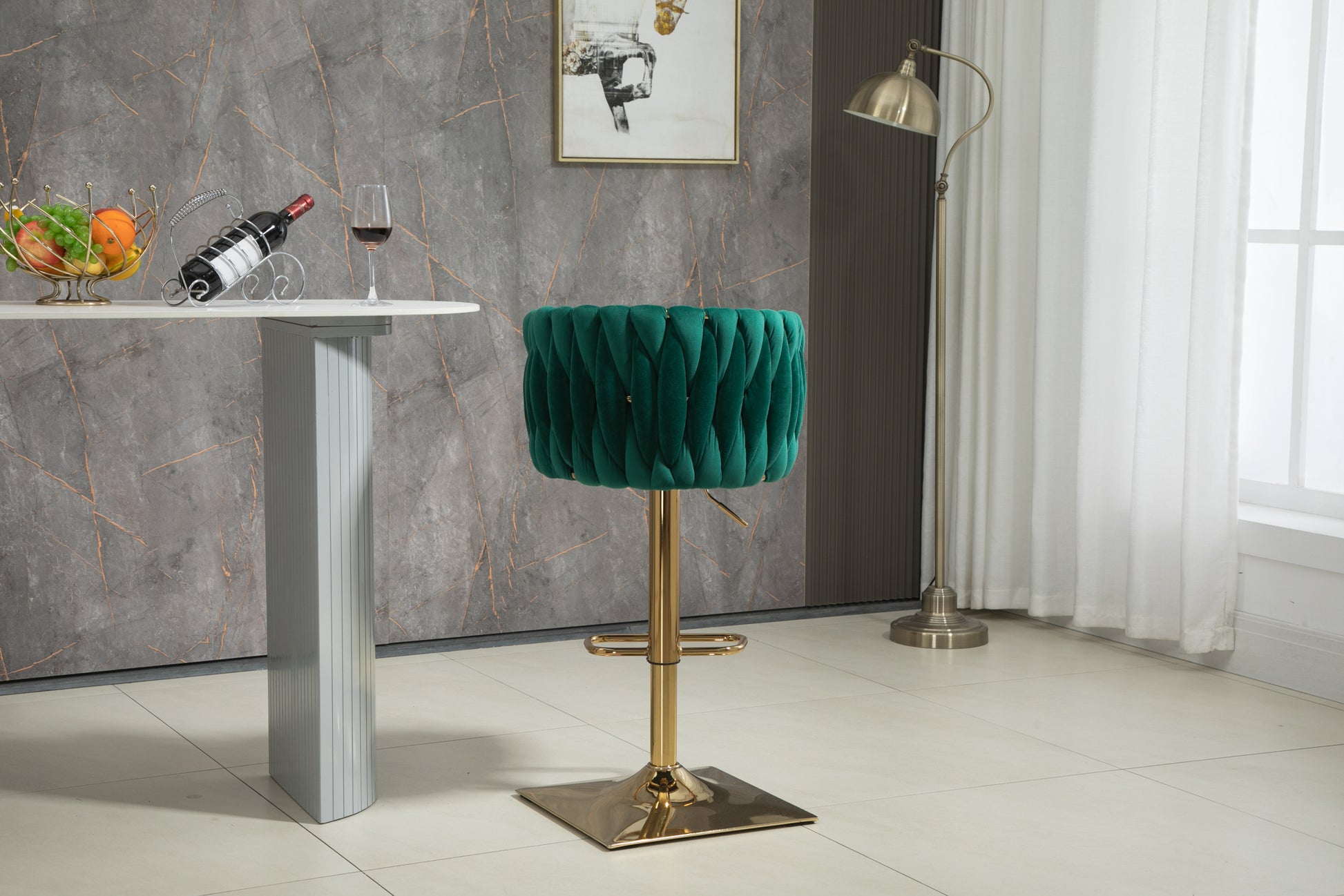 Coolmore Vintage Bar Stools With Back And Footrest Counter Height Dining Chairs 2Pc Set Emerald Metal