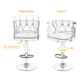 Bar Stools With Back And Footrest Counter Height Dining Chairs Velvet Grey 2Pcs Set Grey Upholstered