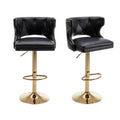 Bar Stools With Back And Footrest Counter Height Dining Chairs Leather Black 2Pcs Set Black Upholstered