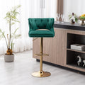 Bar Stools With Back And Footrest Counter Height Dining Chairs Velvet Green 2Pcs Set Green Upholstered