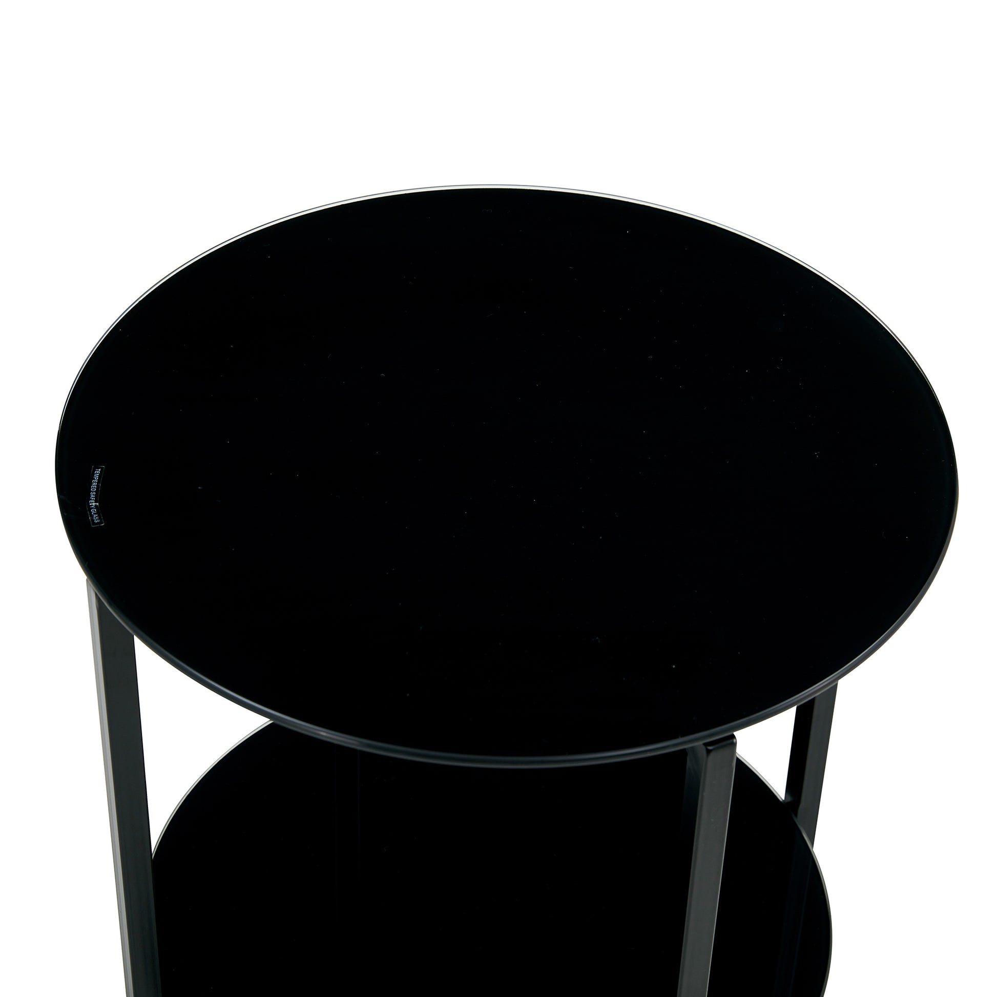 2 Piece Set Black Tempered Glass End Table, Round Coffee Table For Bedroom Living Room Office Black Glass
