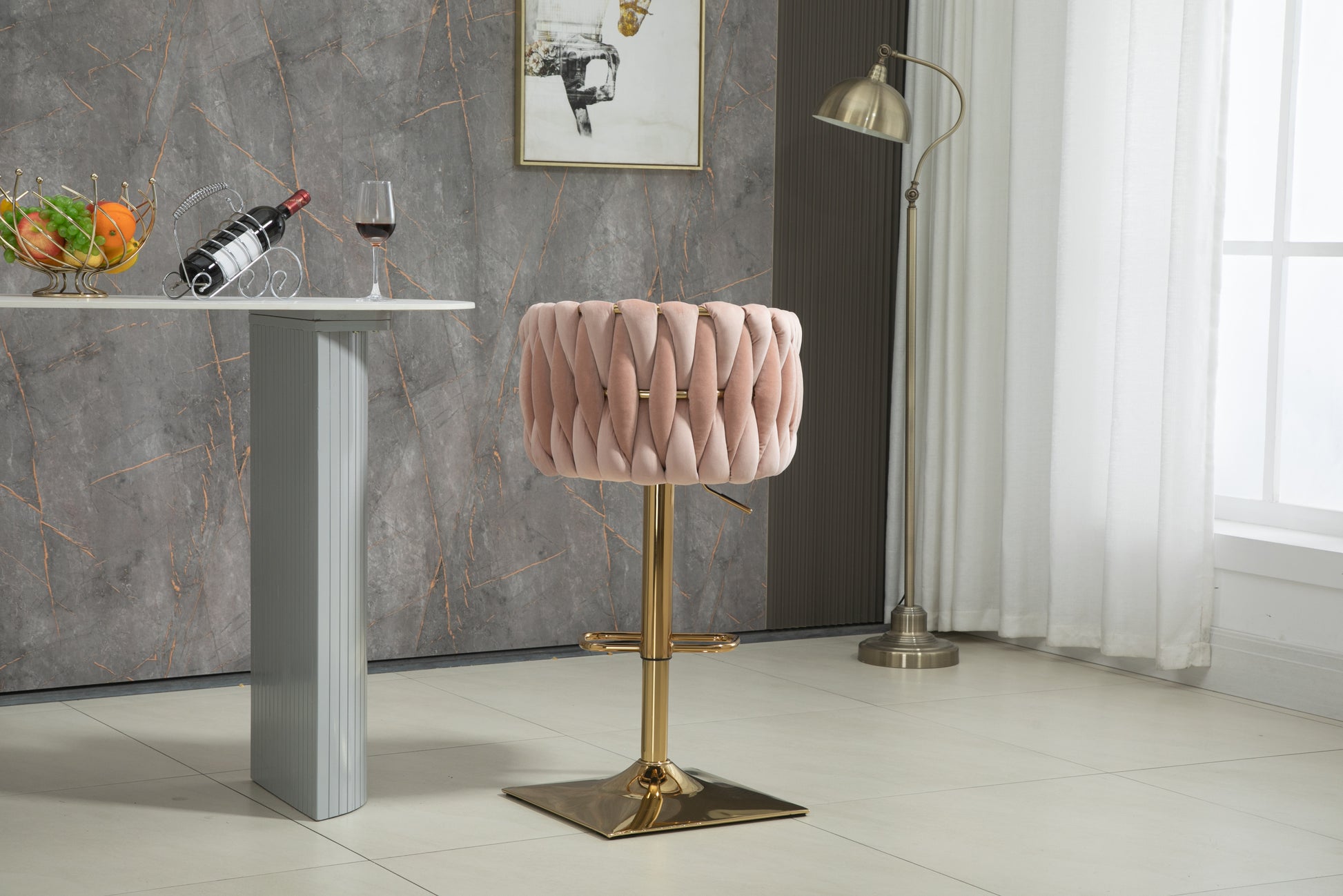 Coolmore Vintage Bar Stools With Back And Footrest Counter Height Dining Chairs 2Pc Set Pink Metal