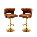 Bar Stools With Back And Footrest Counter Height Dining Chairs Leather Brown 2Pcs Set Brown Upholstered