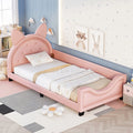 Twin Size Upholstered Daybed With Carton Ears Shaped Headboard, Pink Pink Pu Leather