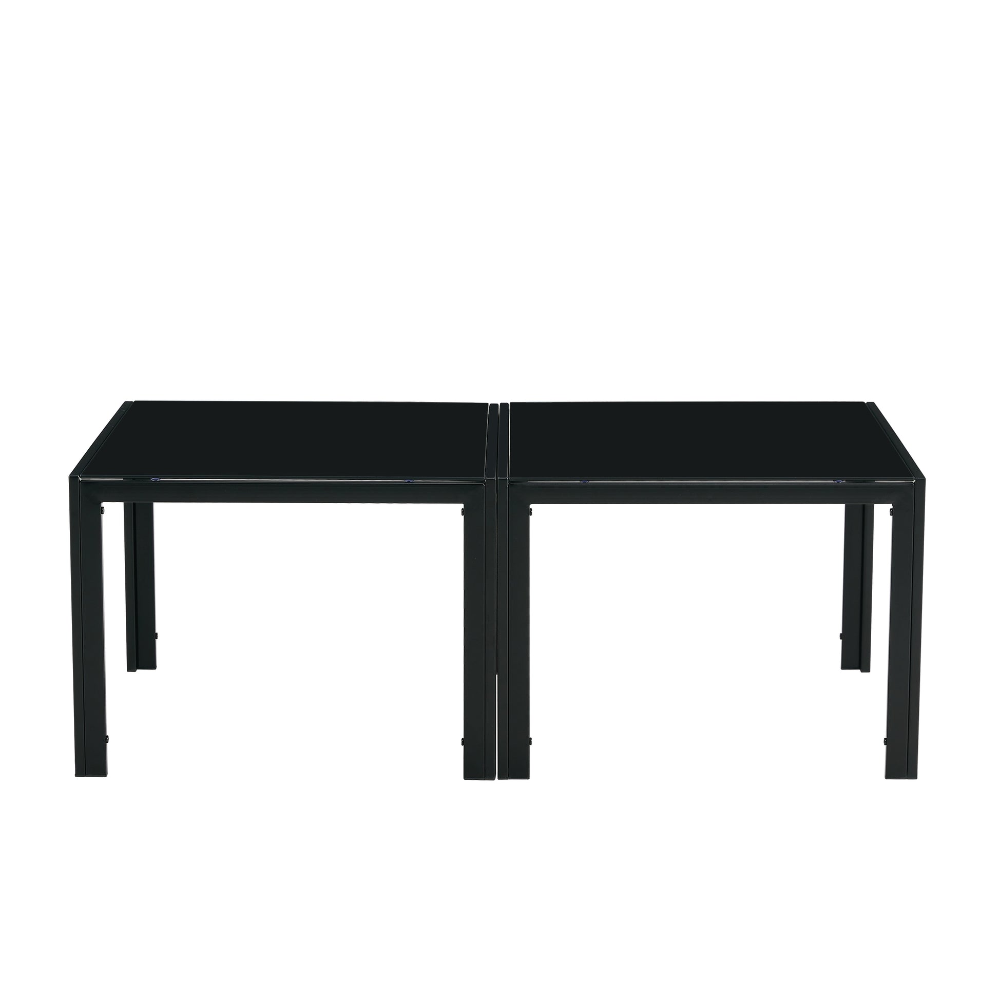 Coffee Table Set Of 2, Square Modern Table With Tempered Glass Finish For Living Room,Black Black Glass