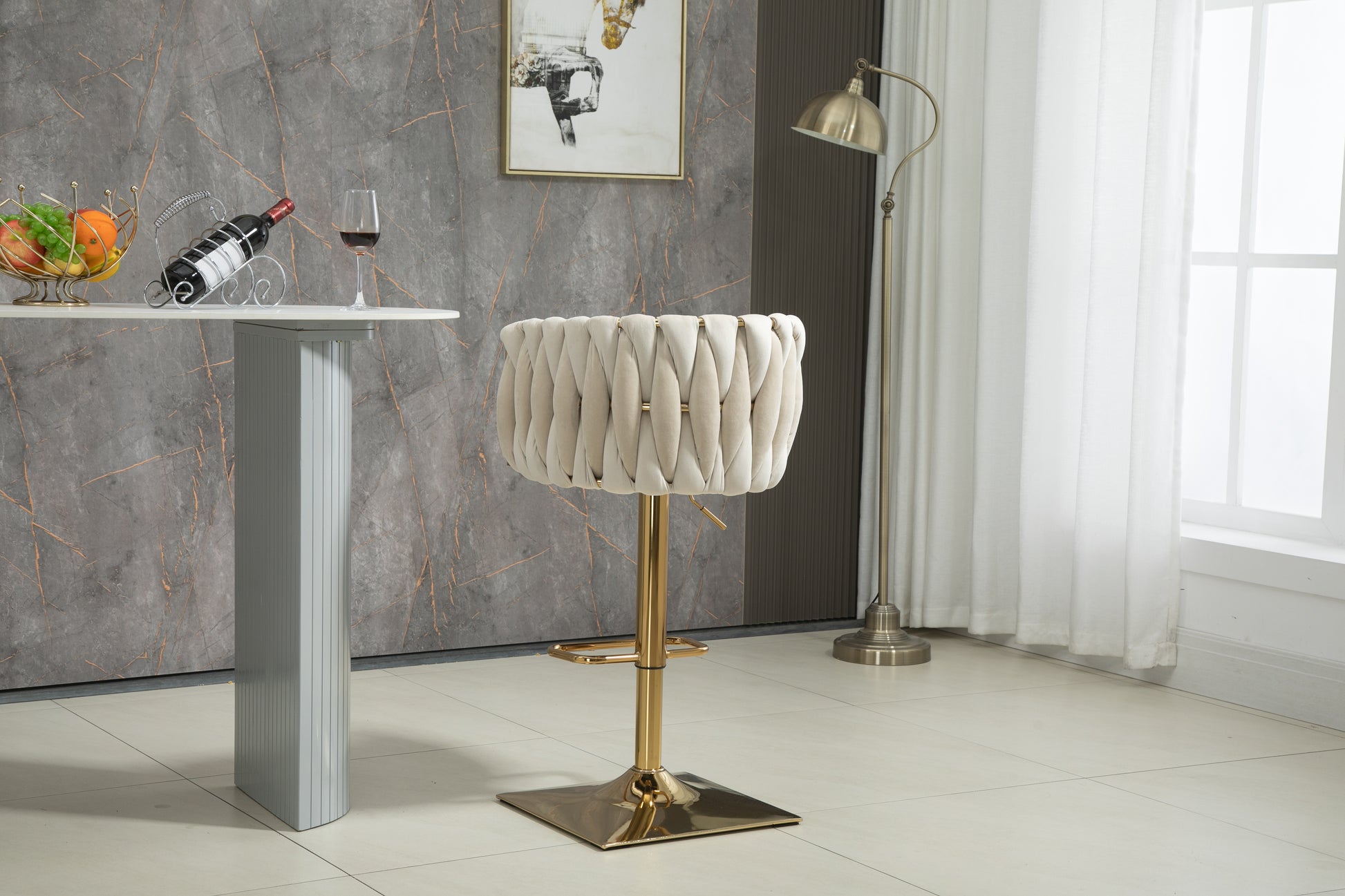 Coolmore Vintage Bar Stools With Back And Footrest Counter Height Dining Chairs 2Pc Set Ivory Metal