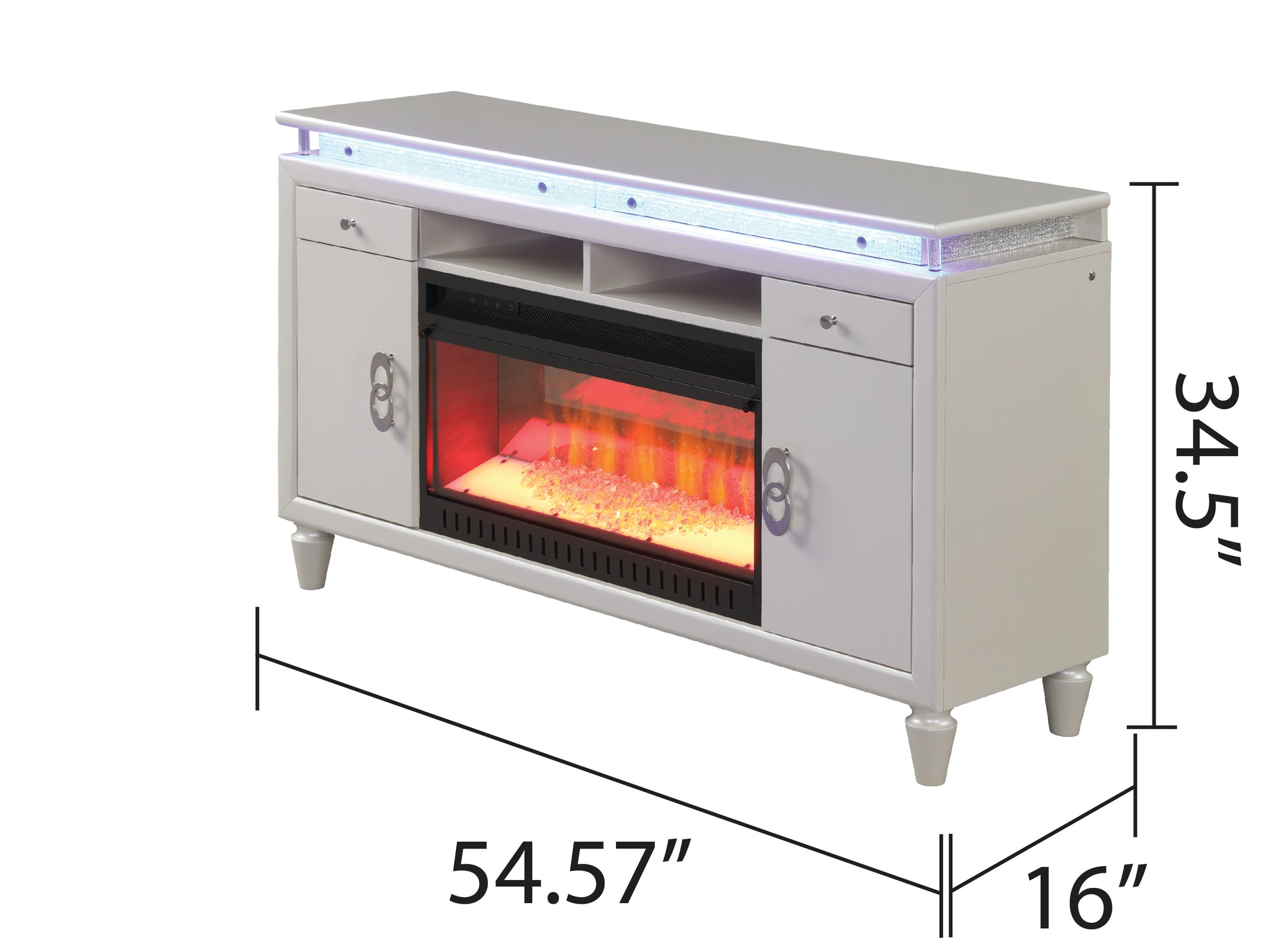 Perla Tv Stand With Electric Fireplace In Milky White White Solid Wood