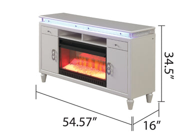 Perla Tv Stand With Electric Fireplace In Milky White White Solid Wood