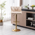 Bar Stools With Back And Footrest Counter Height Dining Chairs Velvet Beige 2Pcs Set Beige Upholstered