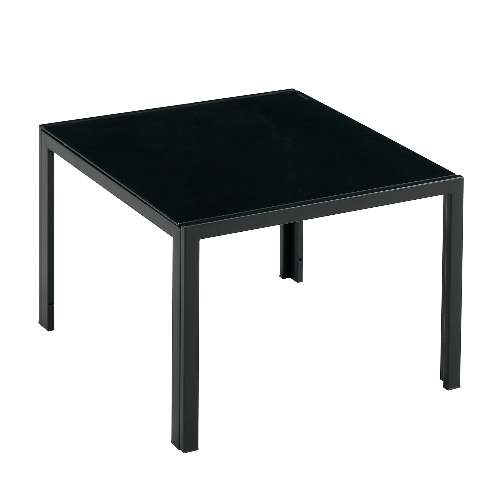 Nesting Coffee Table Set Of 2, Square Modern Stacking Table With Tempered Glass Finish For Living Room,Black Black Glass