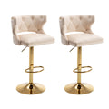 Bar Stools With Back And Footrest Counter Height Dining Chairs Velvet Beige 2Pcs Set Beige Upholstered