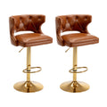 Bar Stools With Back And Footrest Counter Height Dining Chairs Leather Brown 2Pcs Set Brown Upholstered