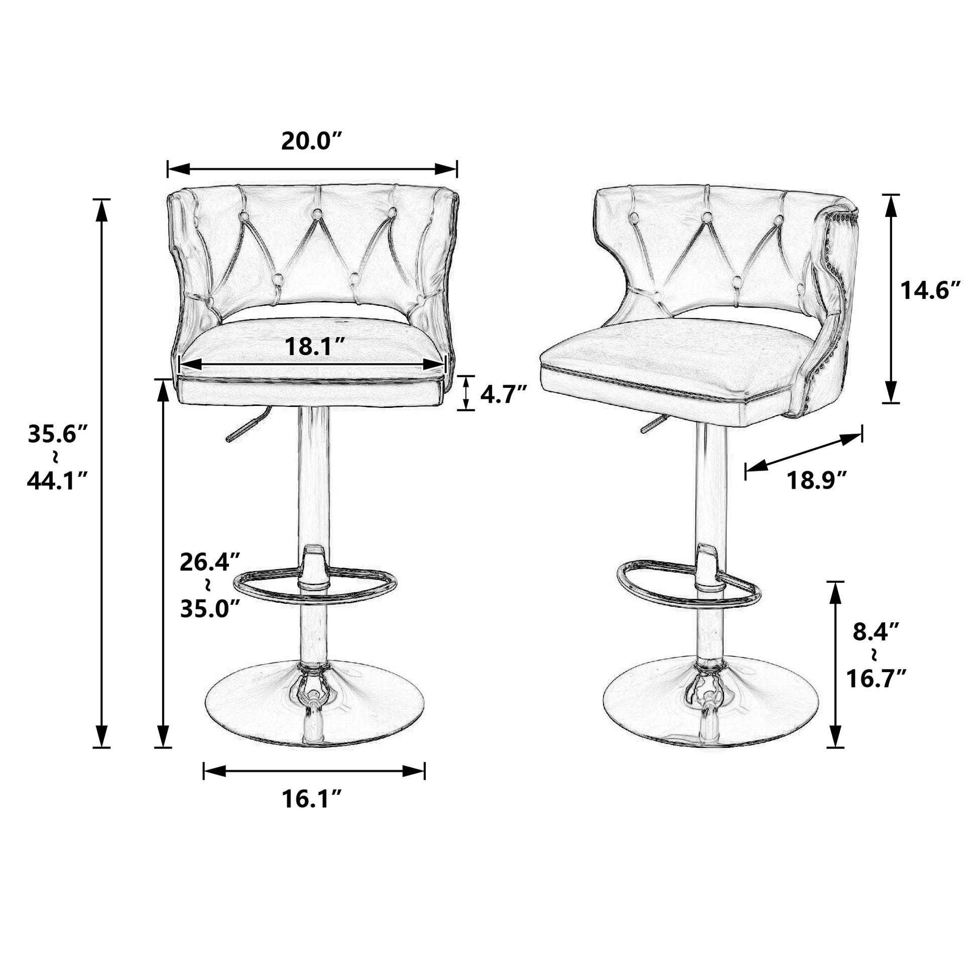 Bar Stools With Back And Footrest Counter Height Dining Chairs Velvet Beige 2Pcs Set Beige Upholstered