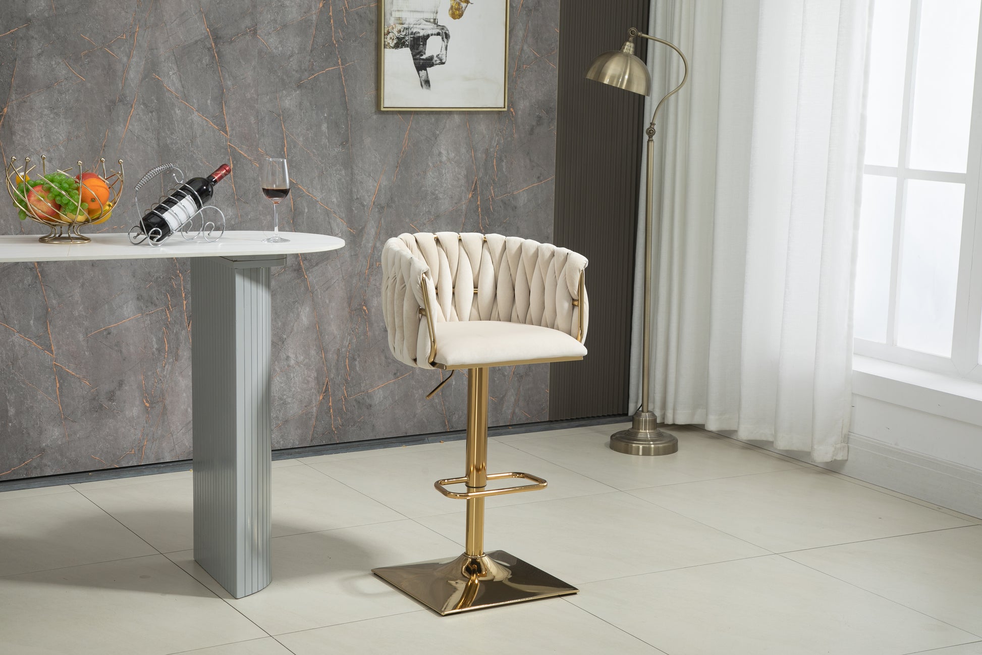 Coolmore Vintage Bar Stools With Back And Footrest Counter Height Dining Chairs 2Pc Set Ivory Metal