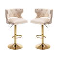 Bar Stools With Back And Footrest Counter Height Dining Chairs Velvet Beige 2Pcs Set Beige Upholstered