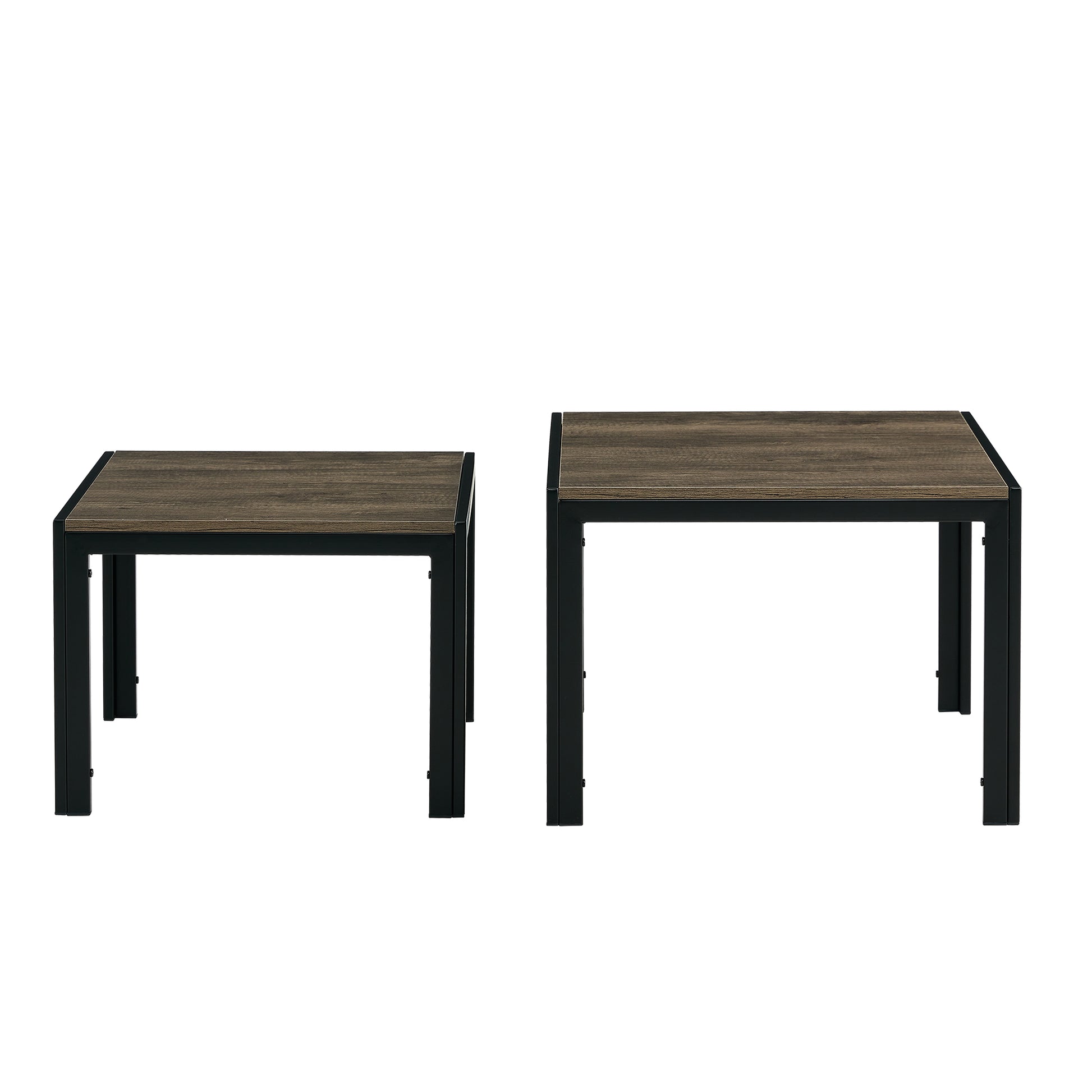 Nesting Coffee Table Set Of 2, Square Modern Stacking Table With Wood Finish For Living Room, Oak Grey Grey Mdf