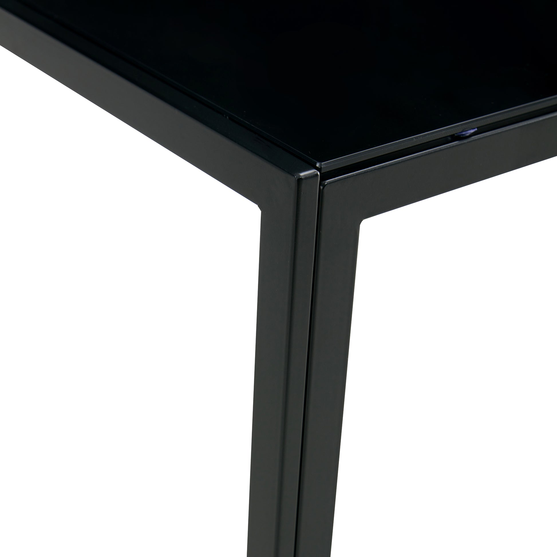 Nesting Coffee Table Set Of 2, Square Modern Stacking Table With Tempered Glass Finish For Living Room,Black Black Glass