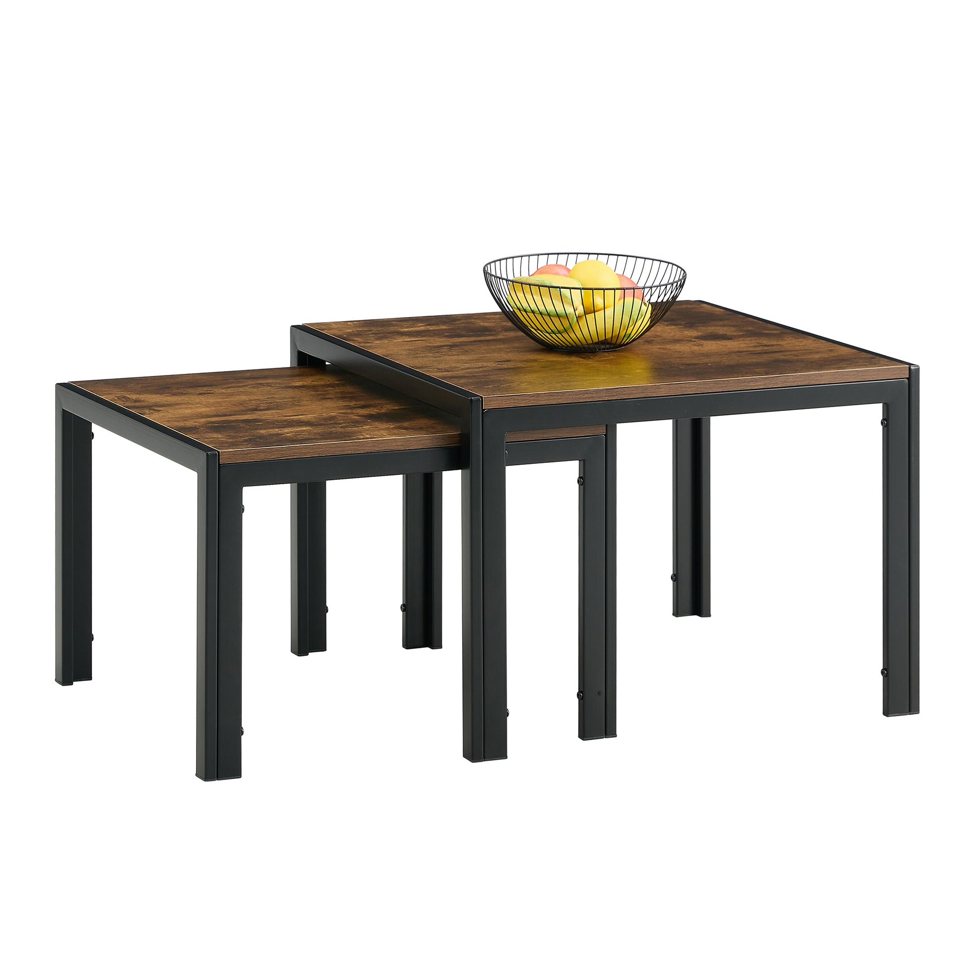 Nesting Coffee Table Set Of 2, Square Modern Stacking Table With Wood Finish For Living Room,Rustic Brown Rustic Brown Mdf