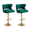 Bar Stools With Back And Footrest Counter Height Dining Chairs Velvet Green 2Pcs Set Green Upholstered