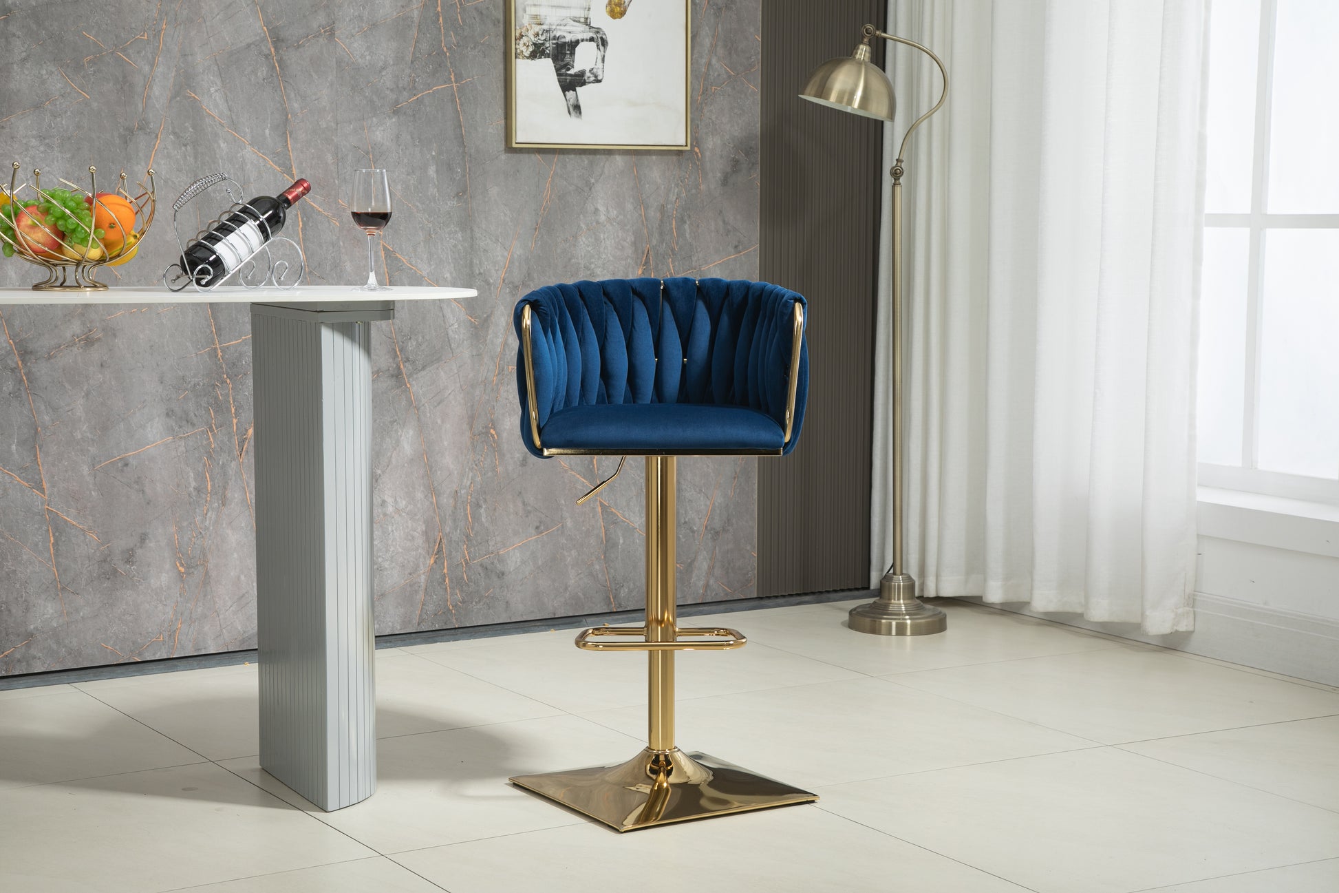 Coolmore Vintage Bar Stools With Back And Footrest Counter Height Dining Chairs 2Pc Set Navy Metal