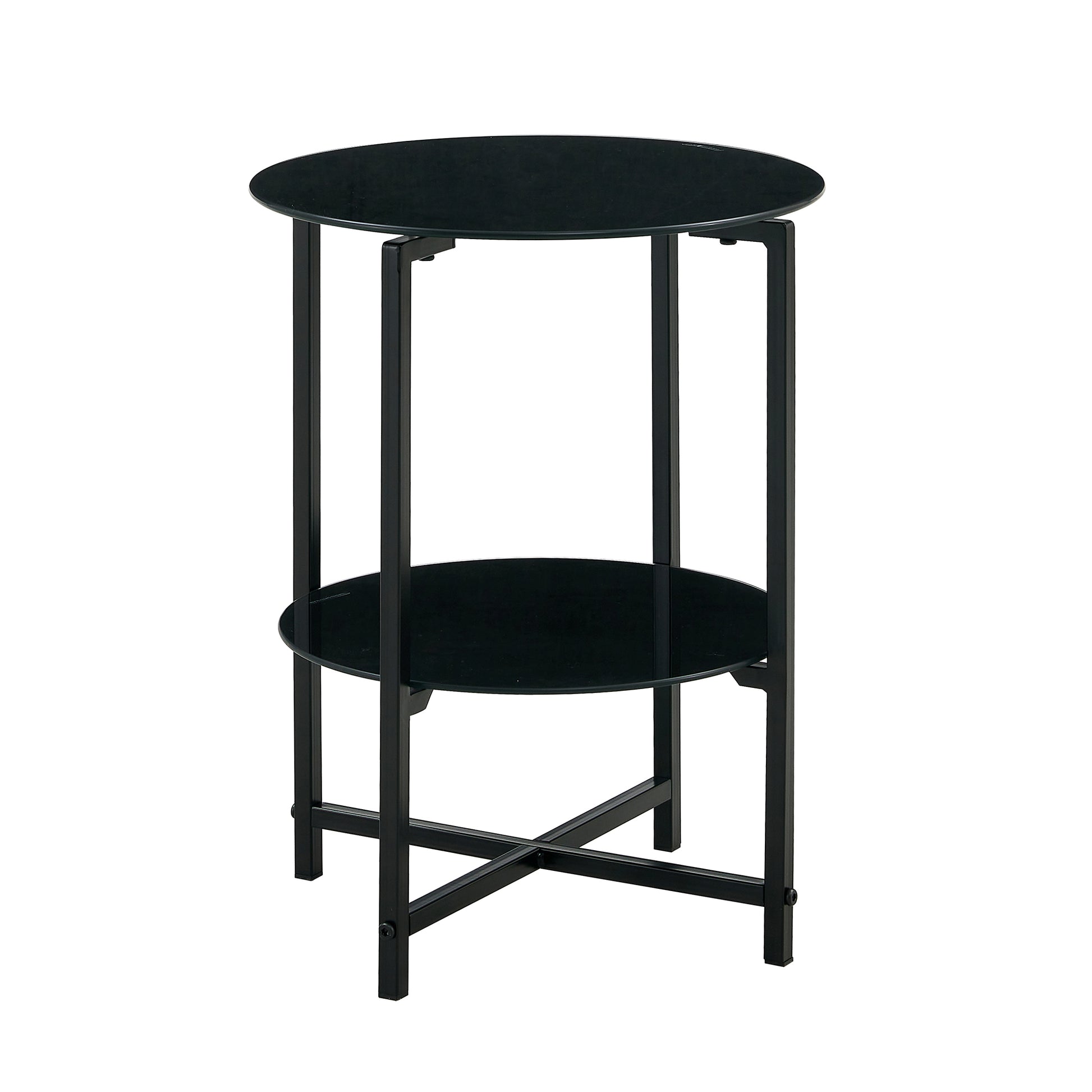 2 Piece Set Black Tempered Glass End Table, Round Coffee Table For Bedroom Living Room Office Black Glass