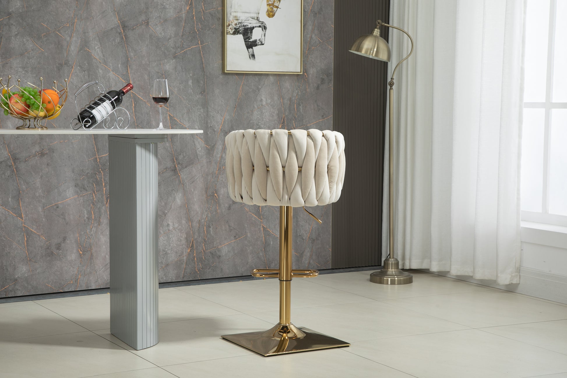 Coolmore Vintage Bar Stools With Back And Footrest Counter Height Dining Chairs 2Pc Set Ivory Metal