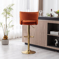 Bar Stools With Back And Footrest Counter Height Dining Chairs Velvet Orange 2Pcs Set Orange Upholstered