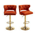 Bar Stools With Back And Footrest Counter Height Dining Chairs Velvet Orange 2Pcs Set Orange Upholstered