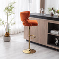 Bar Stools With Back And Footrest Counter Height Dining Chairs Velvet Orange 2Pcs Set Orange Upholstered